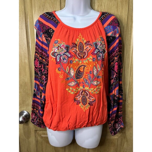 Soft Surroundings Blame Rio Embroidered Boho Embroidered Top Coral Top  Sz S - Picture 1 of 7